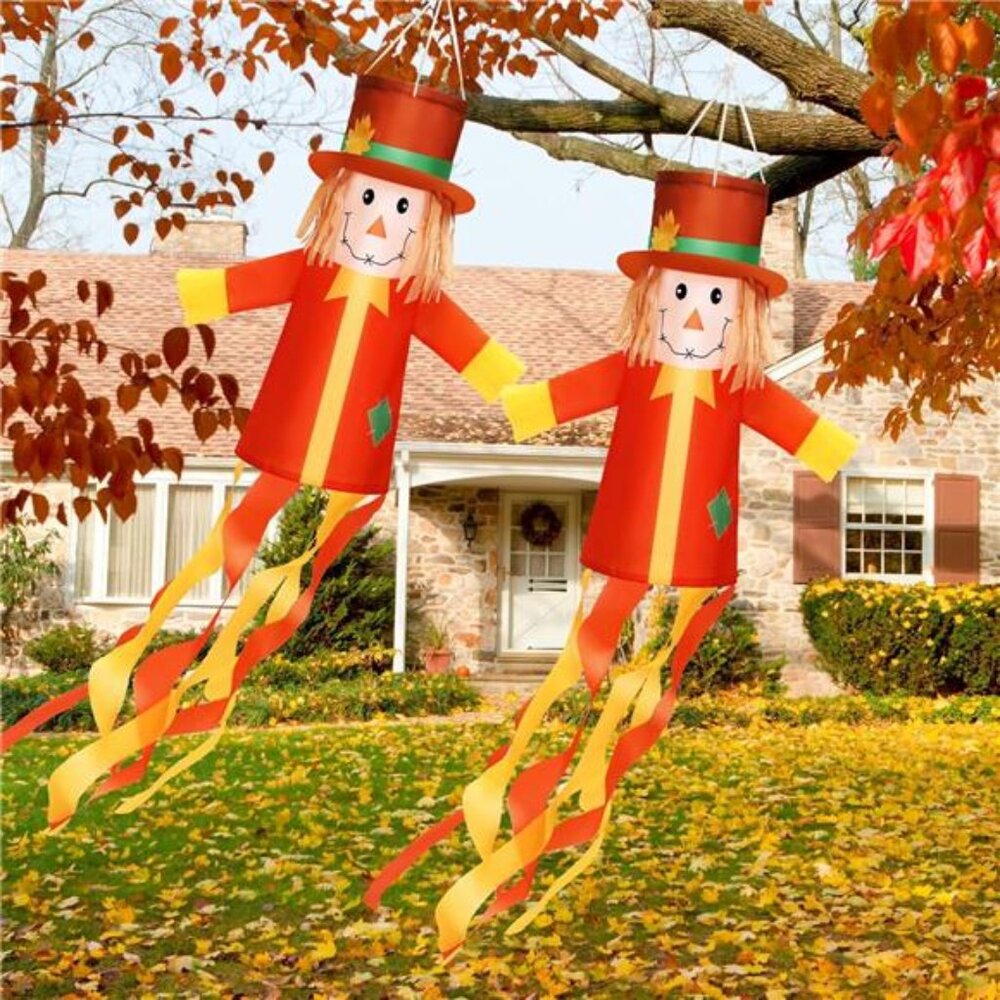 2 Pcs Fall Thanksgiving Scarecrows Windsocks Decoration 40'' Vintage‎ WindSocks
